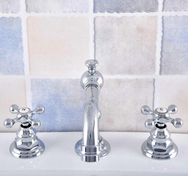 

polished chrome brass deck mounted dual handles widespread bathroom 3 holes basin faucet mixer water taps mnf532 sink faucets