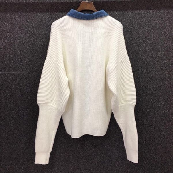 

sweaters autumn winter fashion sweater women turn-down collar denim knitting patchwork long sleeve white black cardigans