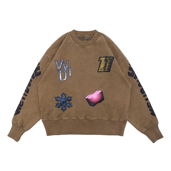

we11done 2021fw graffiti printing pullover oversized hip-hop high street hoodie men women couple winter fleece sweatshirt, Black
