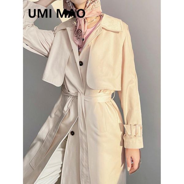 

women's trench coats umi mao windbreaker 2021 early spring korean style loose mid-length small high-end temperament waist coat, Tan;black