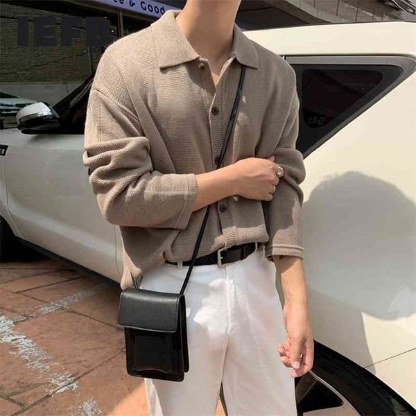 

iefb lapel knitted cardigan sweater men's spring autumn korean fashion kintwear single breasted loose big size 9y4519 210813, White;black