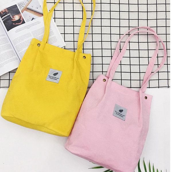 

women corduroy shopping bag female canvas cloth shoulder environmental storage handbag reusable foldable eco grocery totes school bags