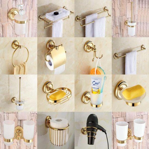

bath accessory set polished gold color brass bathroom accessories hardware towel bar soap dish toilet paper holder robe hook mm006
