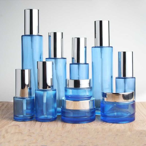 

storage bottles & jars 20ml 30ml 40ml 60ml 80ml 100ml 120ml transparent blue glass bottle skin care lotion 20g 30g 50g cream set packaging