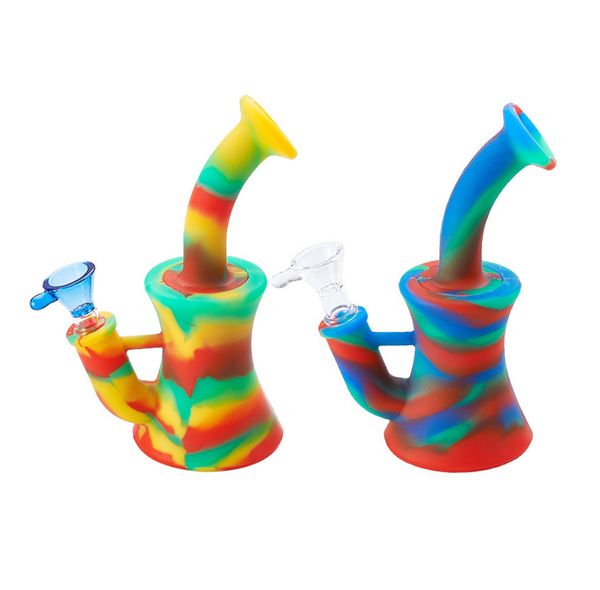 6.5 inç Silikon Beher Nargile Su Borusu Sigara Borular Renk Ile 14mm Kadın Kırılmaz Downstem Cam Kase Yağı Dab Rig Nargile Balmumu Pen vs Bong