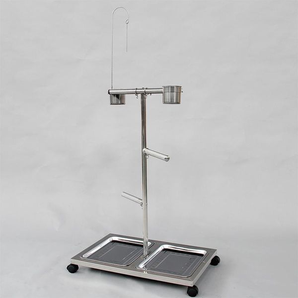 

portable stainless steel parrot stand with perch and feeding cups bird hanging playing platform tray mini cage cw076 cages