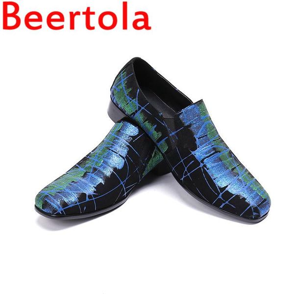 

beertola bling graffiti loafers fashion men pointed toe manual party occasion casual shoes masculine chaussures large size dress, Black