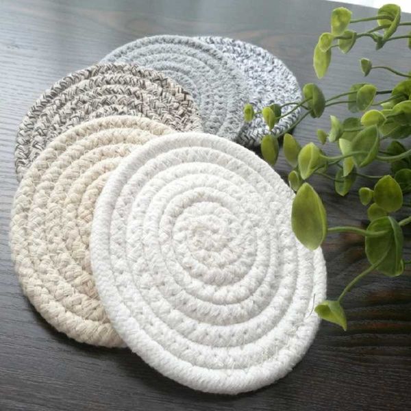

mats & pads knitted cotton linen pad round table mat stand for mugs anti slip drink insulated placemats kitchen furniture