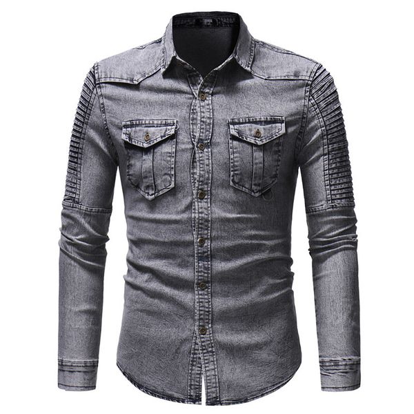 

men's casual shirts blue denim male shirt fine suit long sleeve 2021 spring cotton clothes jeans man's, White;black