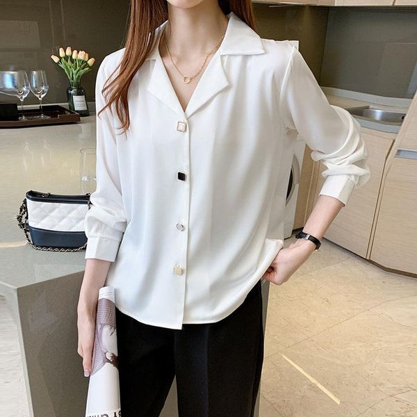 

women's blouses & shirts designer women spring fashion casual blouse white black long sleeve loose elegant shirt office lady to