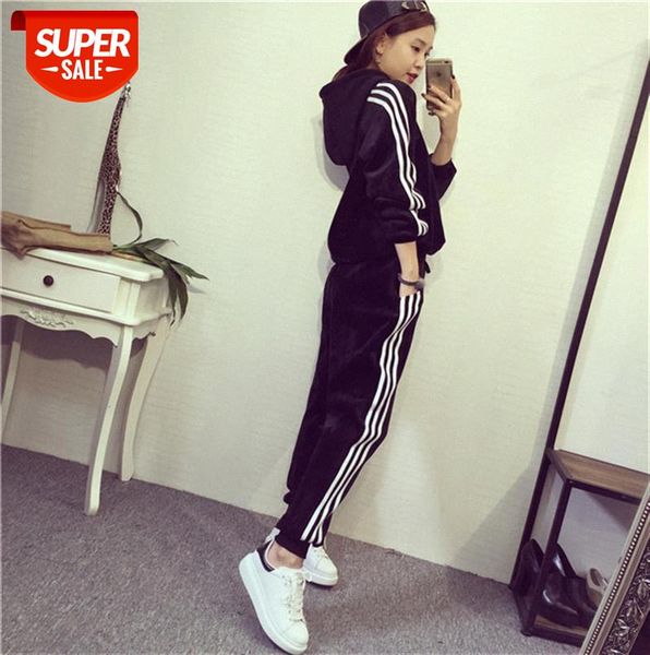 

european station plus velvet thick size women's pullover hooded sweater gold casual sports suit tide #av7s, Black;gray