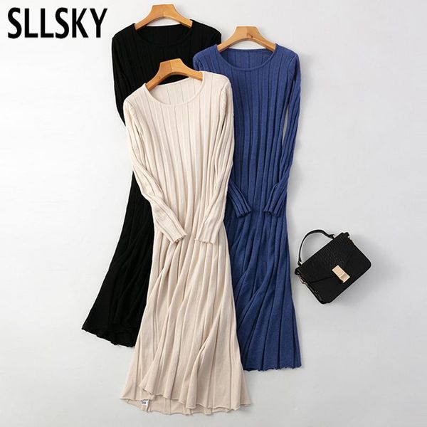 

casual dresses sllsky long sleeve sweater dress women autumn winter thick a-line fashion slim female jumper knitted, Black;gray