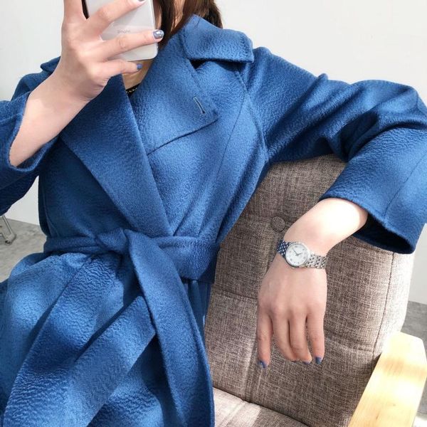 

women's wool & blends 2021 water ripple long knee length double-sided coat autumn and winter, Black