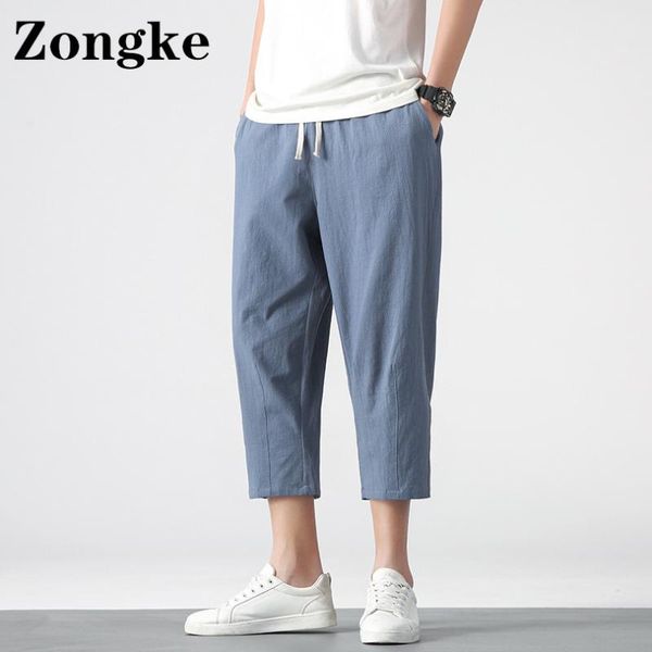 

men's pants zongke 2021 linen harem men trousers joggers casual sweatpants hip hop streetwear male plus size m-4xl, Black