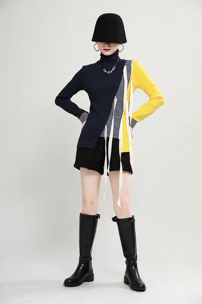 

sweaters Msxu female sweater wear slacker style in the fall and winter match irregular colors seam-up high-neck neck hollow, White;black