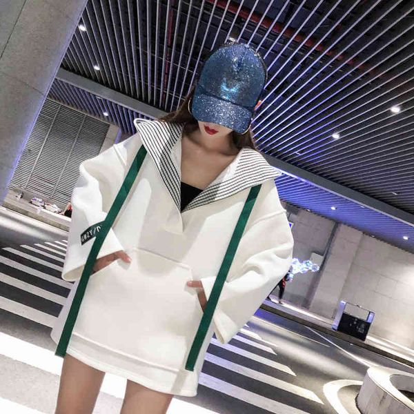 

new fashion casual sweater street trend hip hop style long women's hooded sweater, Black