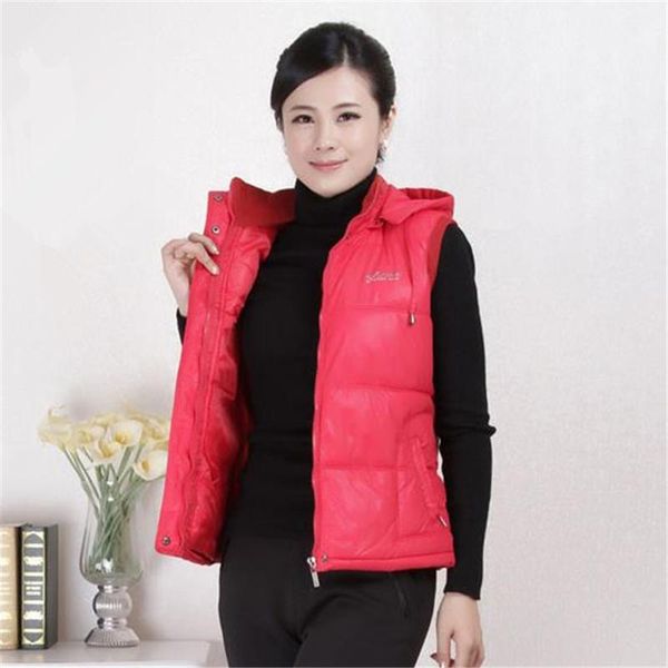 

women's vests women autumn plus size waterproof hooded zip down female oversized sleeveless waistcoat lady thick warm jacket, Black;white