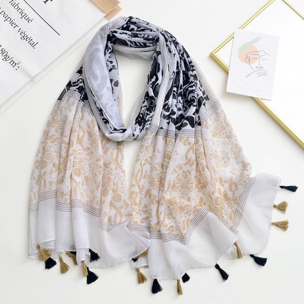 

royalmaybe cotton scarf geometric patchwork color printed silk spring and summer tassel decorative beach towel lady scarves, Blue;gray