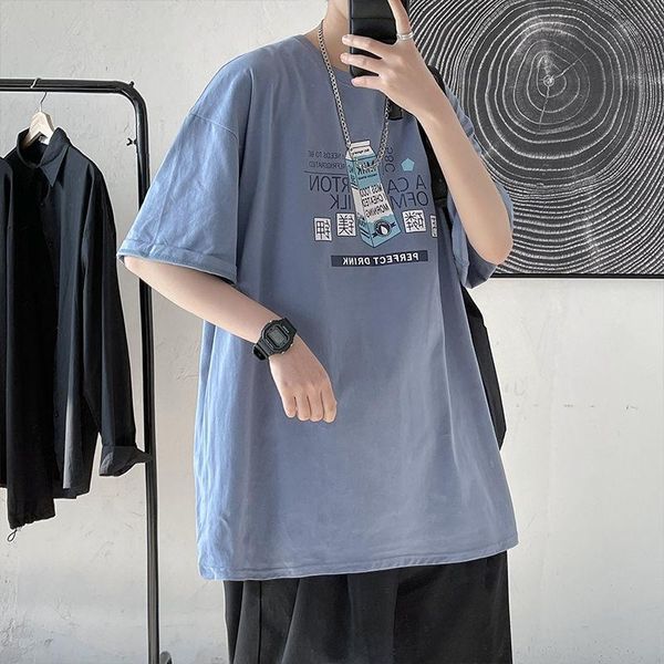 

men's t-shirts hybskr milk graphic short sleeve men t-shirt summer korean style loose male tshirt casual couple tees, White;black