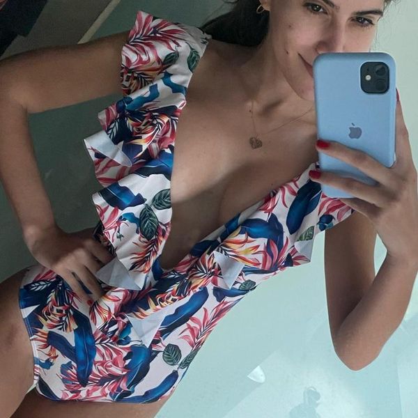 

one-piece suits print one piece swimsuit women 2021 bathing suit monokini push up swimwear ruffle swimming