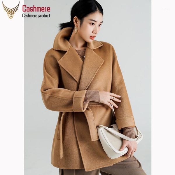 

women's wool & blends double-sided ladies coat water wave cashmere female winter lapel dark blue classic suit collar, Black