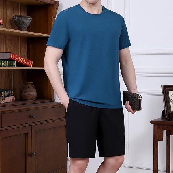 

men's summer leisure plus size sportswear male short-sleeved + shorts quick-drying casual two-piece fitness running suit men tracksuits, Gray