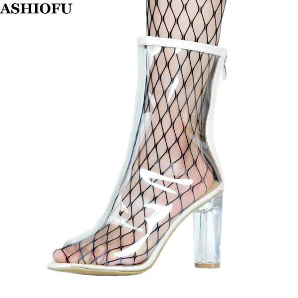 

boots ashiofu handmade women's chunky heel pvc leather club party ankle stripper evening fashion xd402, Black