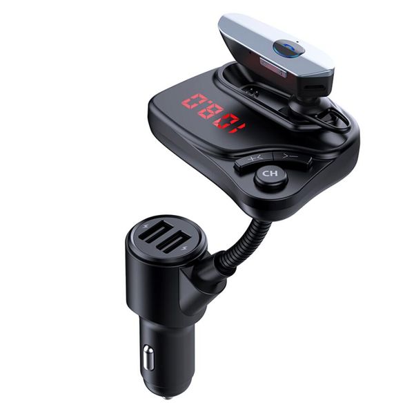 Drahtloses Bluetooth-Headset, FM-Transmitter, Auto-MP3-Player, Freisprecheinrichtung, Anruf-TF-Speicherkarte, Musik, USB-Ladegerät v13 D5