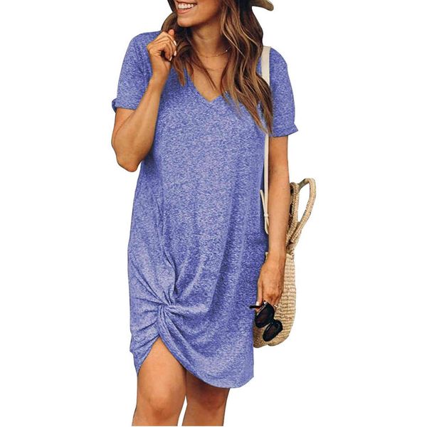 

Boutique Dress 2021 Summer Women' Round Neck Short Sleeve Side Tie, Pink