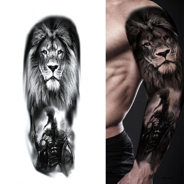 

temporary tattoos waterproof tattoo sticker men full arm crown fake lion rock punk jesus tiger hip ho b4c6
