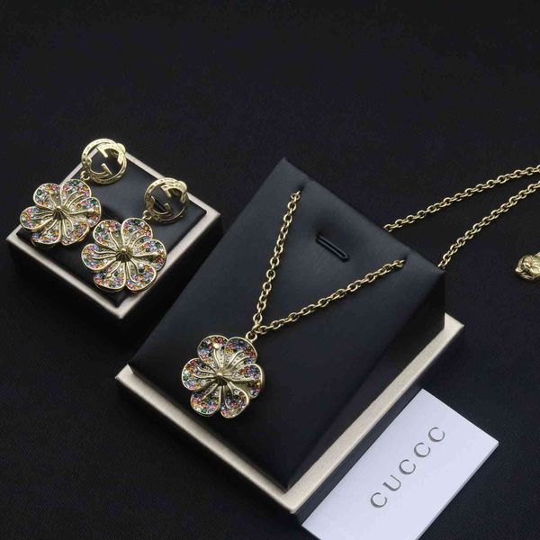 

fine jewelry online family gujia new flower color diamond clavicle chain necklace women's double red brass earrings 65% off store onlin, Silver