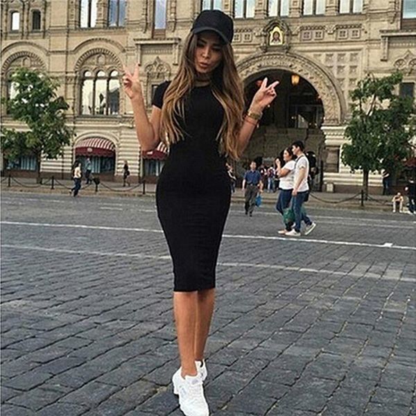 

casual dresses summer women knee-length skinny office dress short sleeve bandage bodycon beach vestidos robes, Black;gray