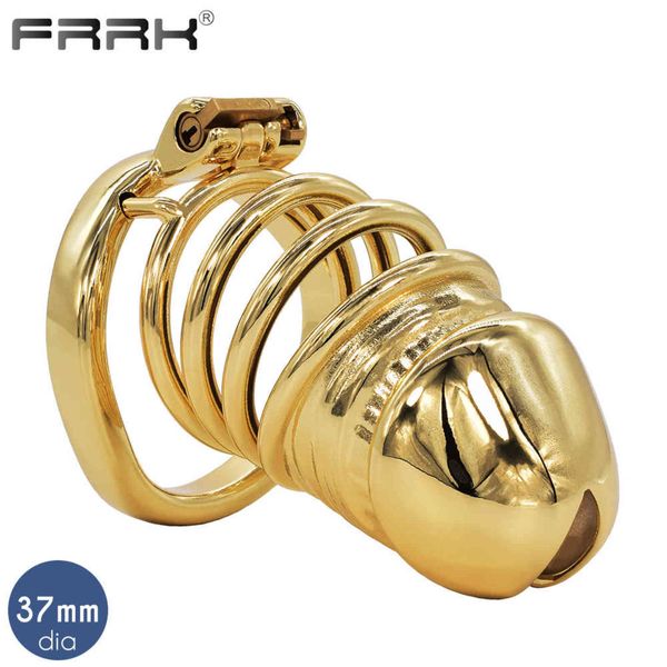 Cockrings FRRK Gold Chastity Cage Big Metal Male Bondage Belt Device Sex Toys Steel BDSM Penis Rings for Men Cock Lock Sexual Shop Product 1123