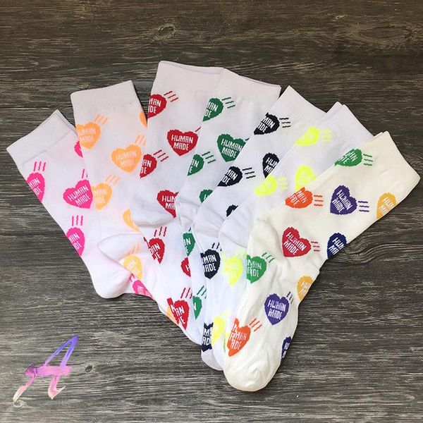 

men's socks human made love full-print cotton sports men women medium tube multi-color tide, Black