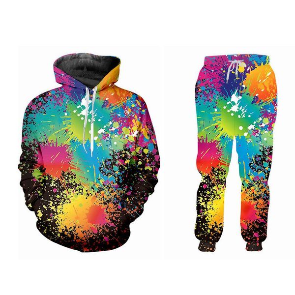 

men's tracksuits custom s-6xl novelty 3d colorful athletic mens set's rainbow paint full print hoodie sweatshirt and jogging pants, Gray