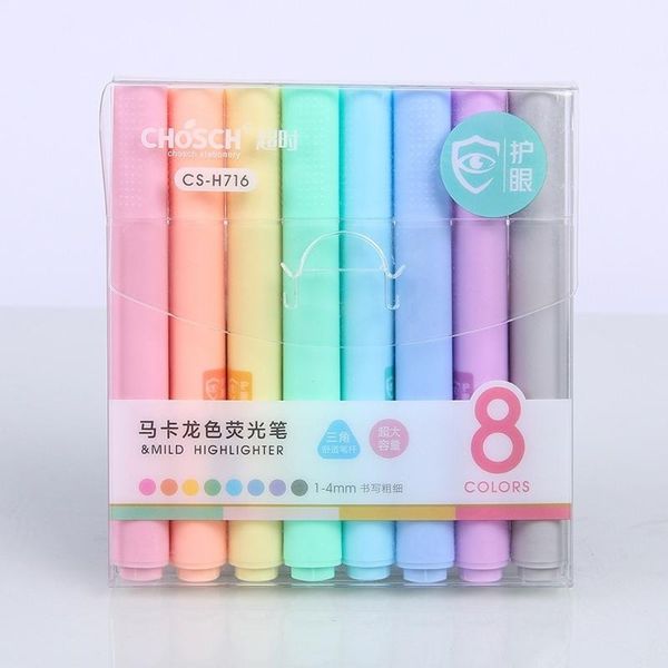 

highlighters 8pcs/set candy color macaron series creative fluorescent pen highlighter pencil drawing marker school office stationery, Black;red