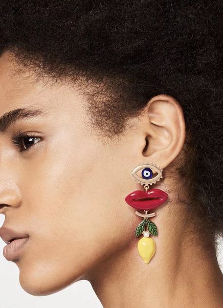 

earrings drop glaze lemon lipstick earrings personalized street sdevil's eye long exaggerated accessories, Golden