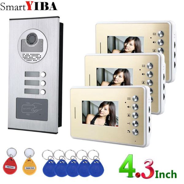

smartyiba rfid access control camera intercom wired 4.3"inch monitor video door phone doorbell system for 3 apartment phones
