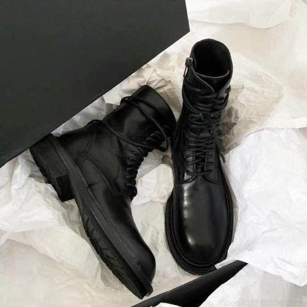

boots ann women's british style 2021 versatile black lace up thick heel