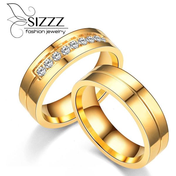 

wedding rings sizzz engagement lover couple ring for women men gold color inlaid cz zirconia, Slivery;golden