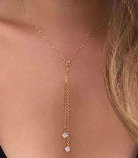 

style necklace creative simple letter y-shaped tassel crystal beads long necklace, Silver