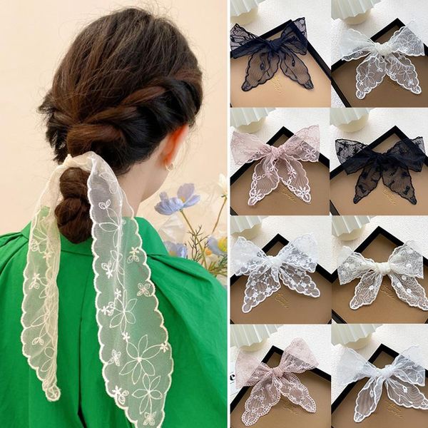 

scarves solid color lace headband triangular floral print scarf for women fashion sweet neckerchief korean style head kerchief, Blue;gray