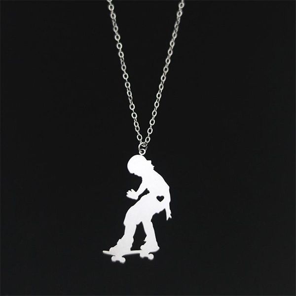 

pendant necklaces wholesale trendy skateboard necklace stainless steel heart fashion jewellery gift, Silver