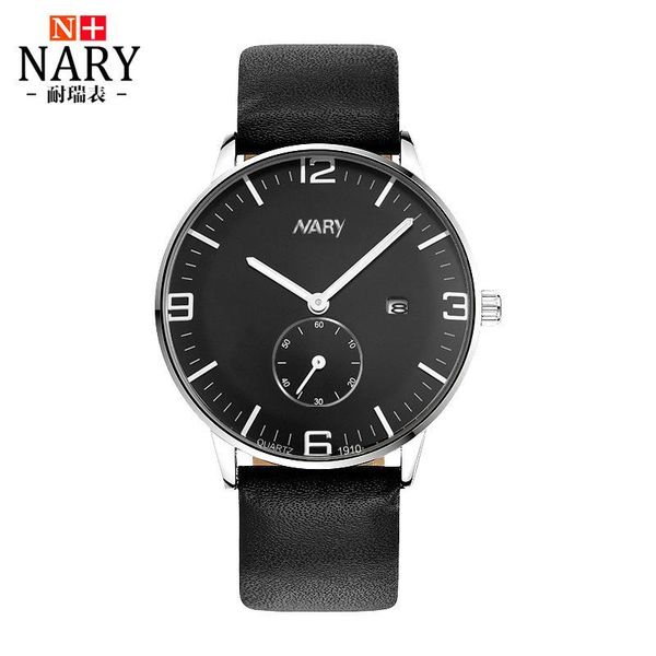 

wristwatches luxury nary brand men watch genuine leather strap fashion wristwatch high-grade business quartz clock relogio masculino, Slivery;brown