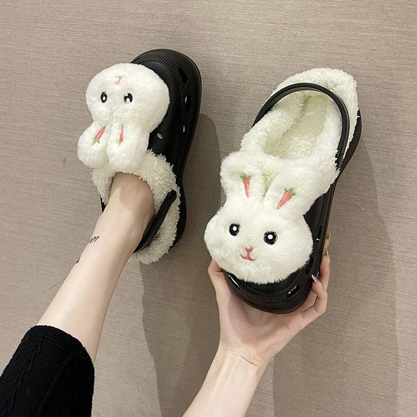 

slippers home women's beach shoes slides fashion low platform massage sabot luxury flat scandals rome short plush pu with, Black