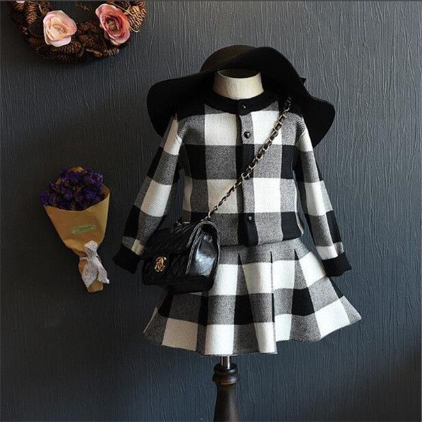 

fashion spring autumn girls set plaid coat+short skirt casual 2pcs suits 2022 new childen's clothing winter girl skirts suit, White
