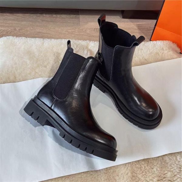 

boots women's medium boots, knight's thick leather chimney bottomed short, Black