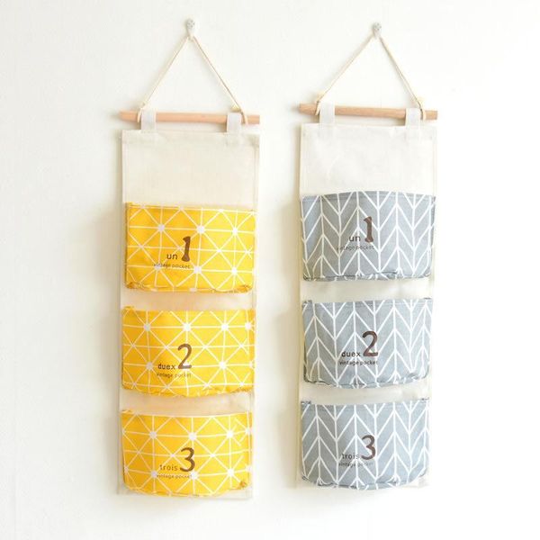 

storage bags cotton linen 3 pockets hanging bathroom sundries bag wall door wardrobe home decor holiday gifts