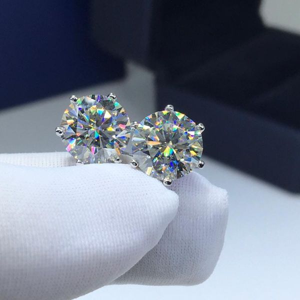 

stud geoki passed diamond test round perfect cut total 6 ct d color vvs1 moissanite earrings luxury white gold plate jewelry, Golden;silver