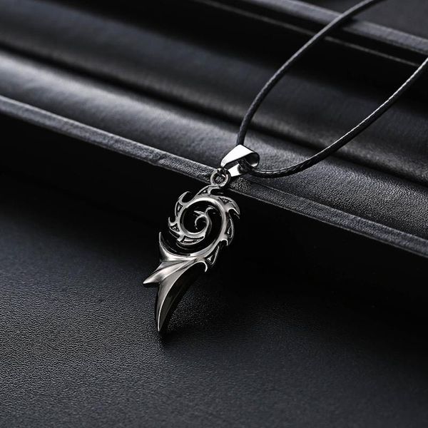 

pendant necklaces 2021 trend men's punk dragon flame stainless steel cool leather chain necklace fashion men jewelry wholesale, Silver